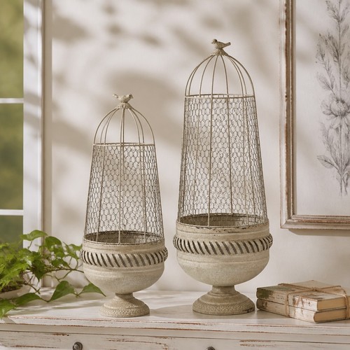 Set cream round plant - round, pot