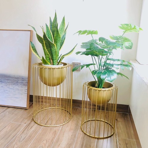 Modern gold metal plant stand - gold,